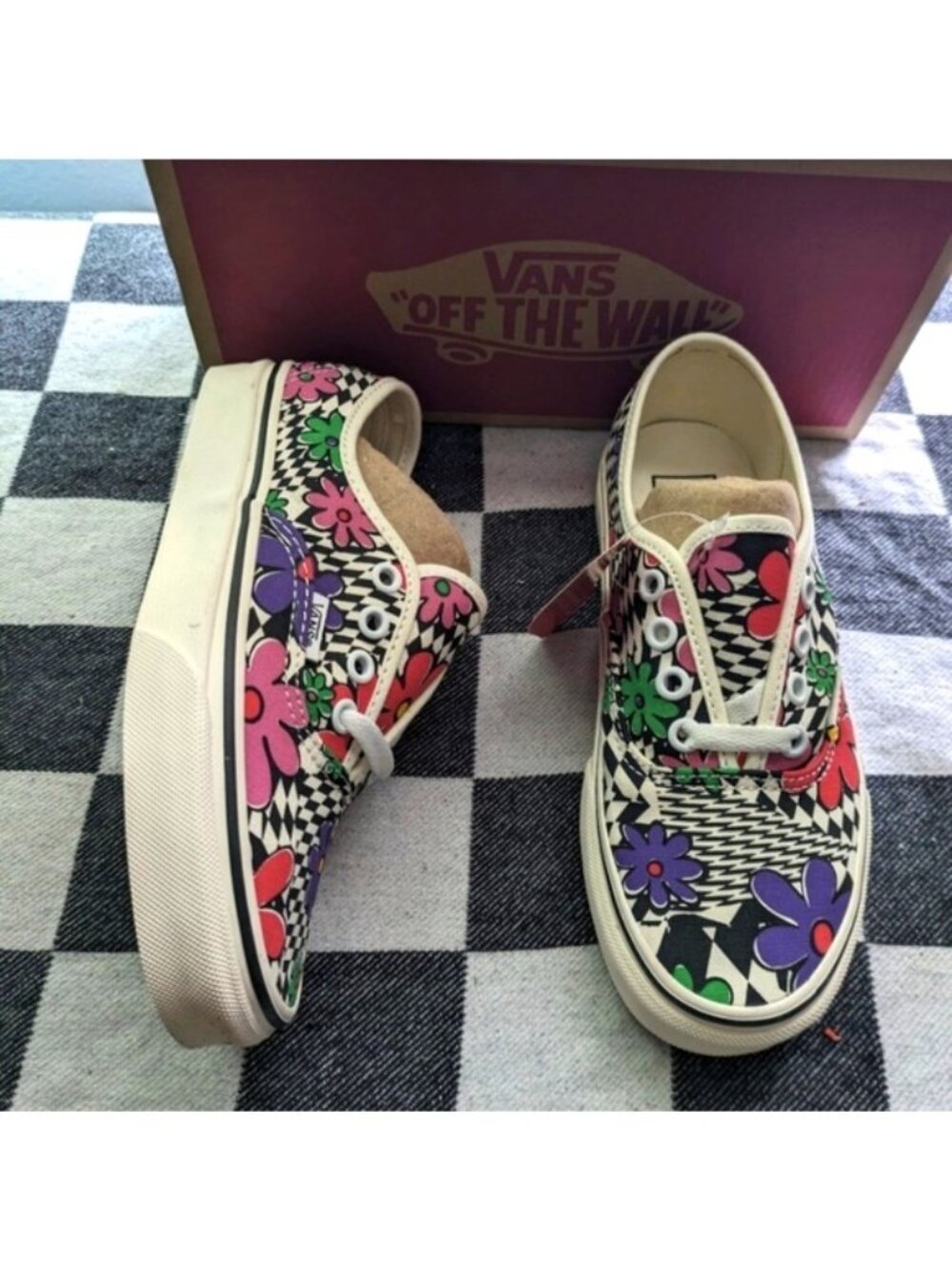 Vans Authentic Kid Youth 3.5 Printed Floral Check Marshmallow Classic 0926